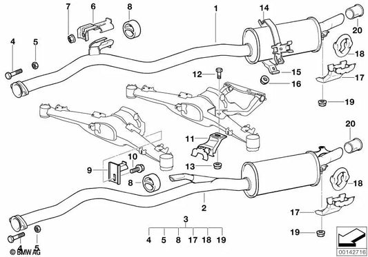 Silenciador trasero para BMW Serie 5 E34 (OEM 18101705759). Original BMW