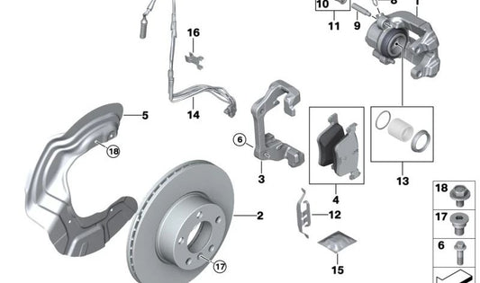 Grampo do freio direito OEM 34116776528 para BMW E81, E82, E87, E88, E90, E91, E92, E93. BMW original.