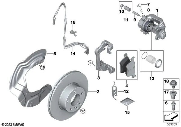 Carcasa de pinza de freno izquierda para BMW E90, E91, E92, E93, E84, E89 (OEM 34116769093). Original BMW.