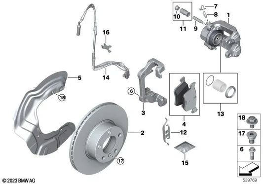 Soporte de freno derecho para BMW Serie 1 E87, Serie 3 E90 (OEM 34116768028). Original BMW