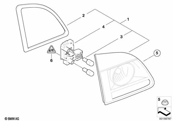 Piloto trasero portón trasero derecho para BMW E61 (OEM 63217165830). Original BMW.