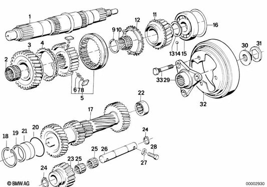 Arandela de empuje para BMW Serie 5 E28, E34, Serie 6 E24, Serie 7 E23, E32 (OEM 23221228065). Original BMW