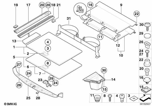 Espacio de almacenamiento en el maletero derecho para BMW X3 E83, E83N (OEM 51473405774). Original BMW