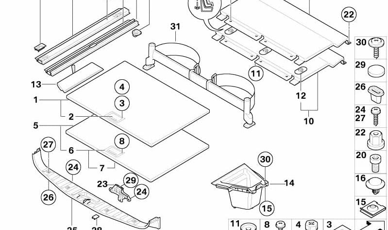 Right tie-down rail for BMW X3 E83, E83N (OEM 51473411942). Original BMW