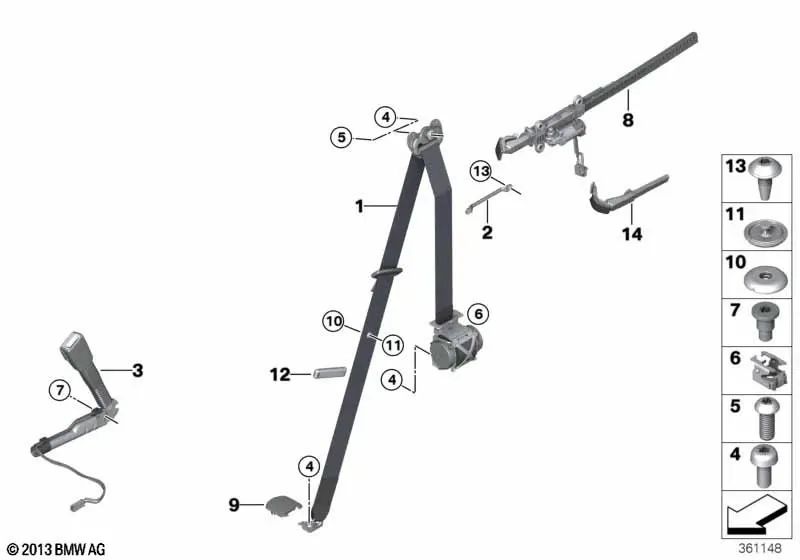 Receptor de cinturón de mano izquierdo para BMW Serie 2 F87, F87N Serie 4 F32, F32N, F82, F82N (OEM 72117352851). Original BMW