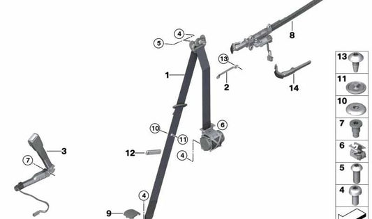 Cinturón superior delantero izquierdo para BMW F87N (OEM 72118076557). Original BMW