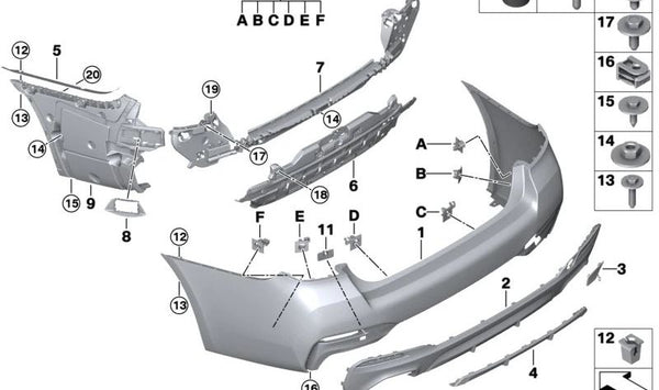 Soporte lateral derecho del parachoques OEM 51128746986 para BMW G31 (Serie 5 Touring). Original BMW.