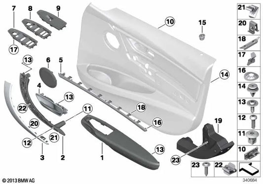 Reposabrazos de cuero delantero derecho para BMW F30, F30N, F31, F31N, F35, F35N (OEM 51417279304). Original BMW.