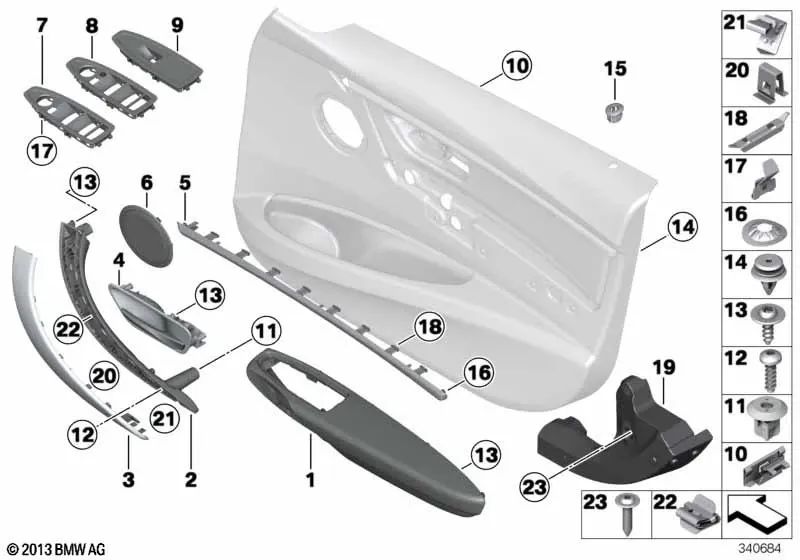 Barre d'accent avant droit pour la série BMW 3 F30, F31, F35, F80 (OEM 51417279348). BMW d'origine.