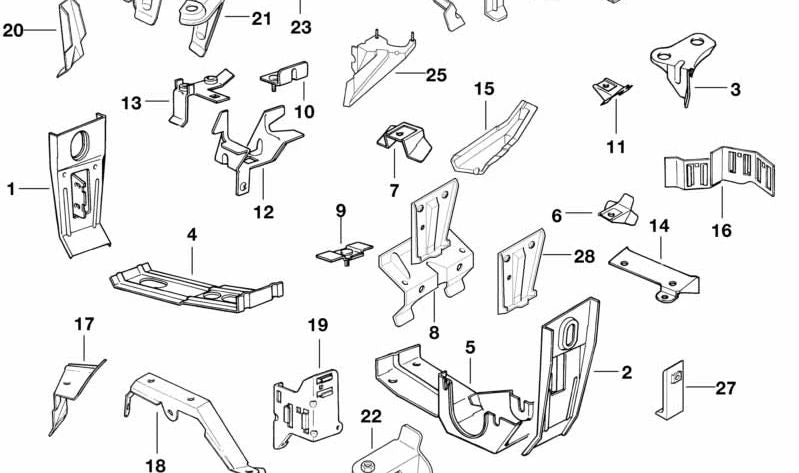 Soporte derecho radiador de agua OEM 41111970624 para BMW (Modelos compatibles: E31). Original BMW.