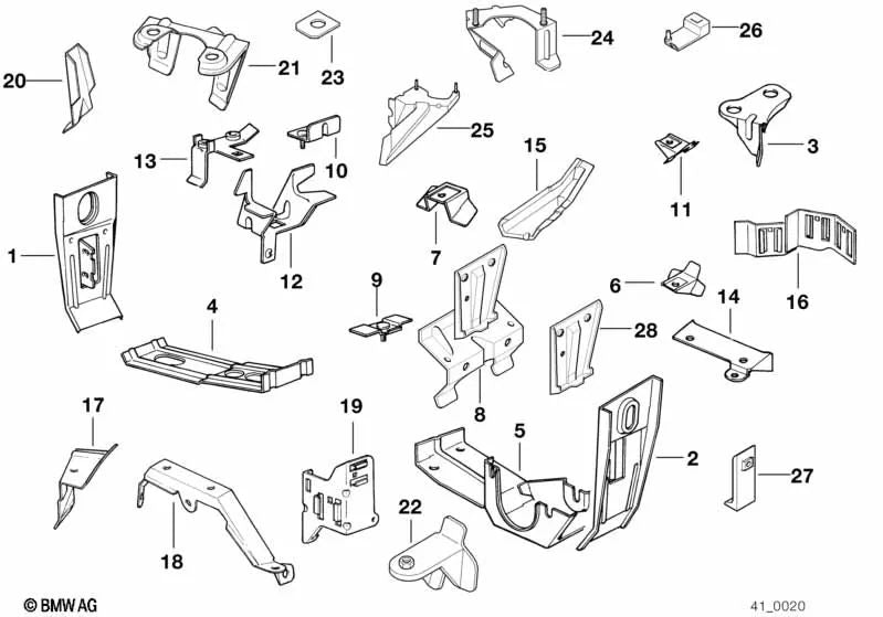 Left water radiator support for BMW 8 Series E31 (OEM 41111970623). Original BMW