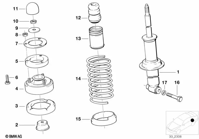 Cojinete de apoyo para BMW E32 (OEM 33521091692). Original BMW