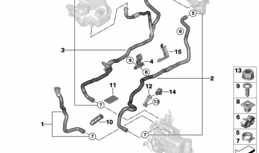 Tubo del refrigerante OEM Progress 64219868362 per BMW G30, G11, G12. BMW originale.