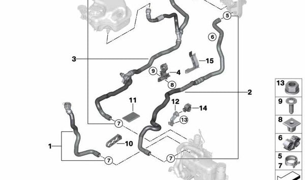 Manguera de refrigerante de avance OEM 64219868362 para BMW G30, G11, G12. Original BMW.