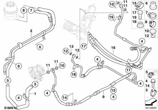 Dehnschlauch para BMW E60, E61N, E63, E64 (OEM 32412283021). Original BMW.