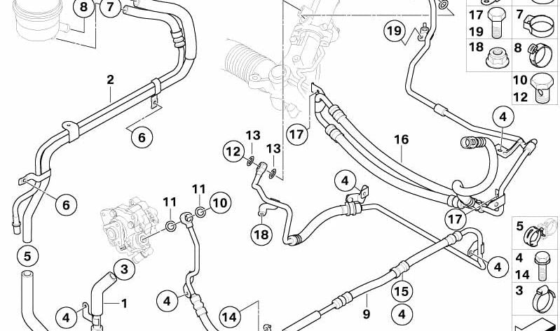 Tubo de retorno hidráulico OEM 32412283096 para BMW E60, E61, E63, E64. Original BMW