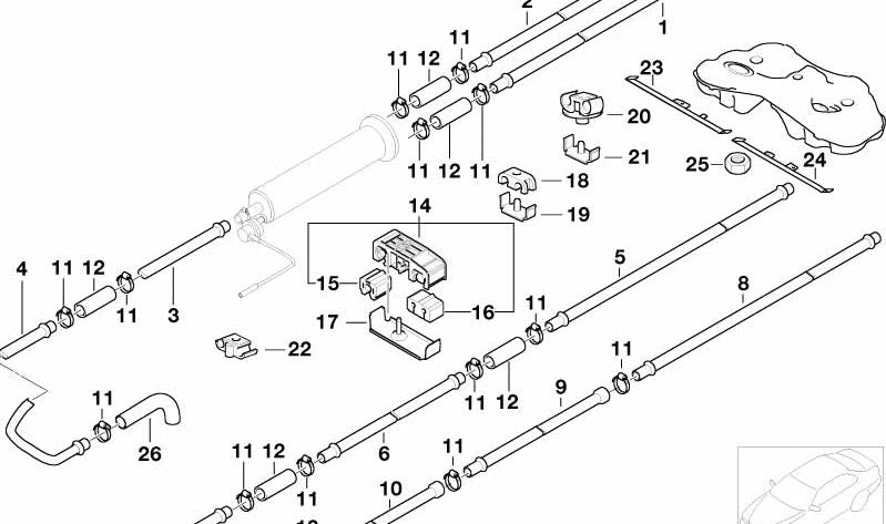 Kraftstoffleitung vorne hinten für BMW 7er E38 (OEM 16121184172). Original BMW.