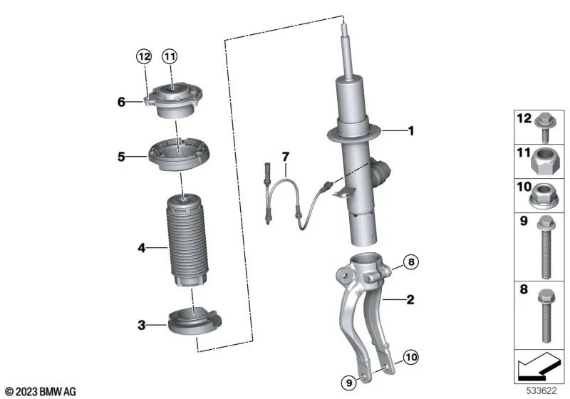 Tornillo hexagonal con brida para BMW G30, G31, G38, G60 Serie 6 G32 G32N Serie 7 G11, G12, G70 Serie 8 G14, G15, G16 (OEM 31306865312). Original BMW