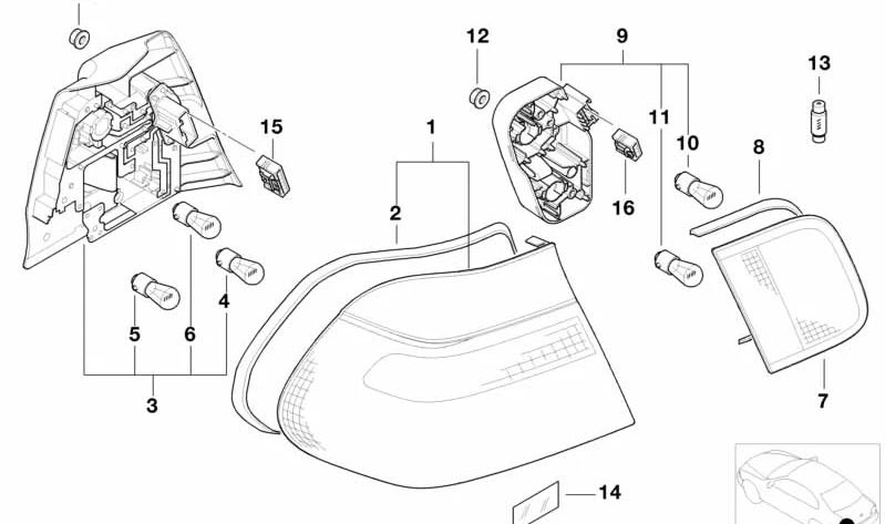 Portalamparas derecho para BMW E46 (OEM 63217165744). Original BMW