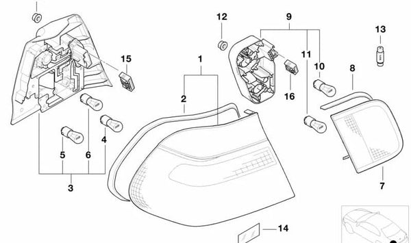 Portalámparas derecho para BMW Serie 3 E46 (OEM 63217165868). Original BMW