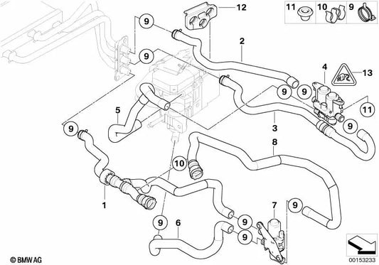 Manguera de Retorno del Radiador de Moto para BMW E60N, E61N (OEM 64216985737). Original BMW.