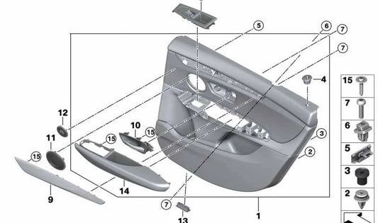 Revestimiento de puerta trasera derecha para BMW Serie 2 F46, F46N (OEM 51427426526). Original BMW