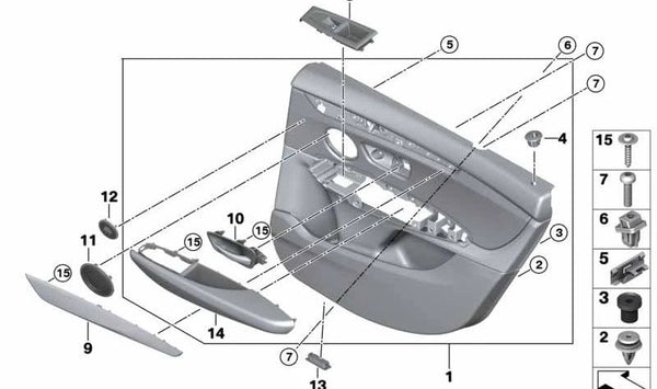 Revestimiento de puerta trasera derecha para BMW Serie 2 F46, F46N (OEM 51427426510). Original BMW.