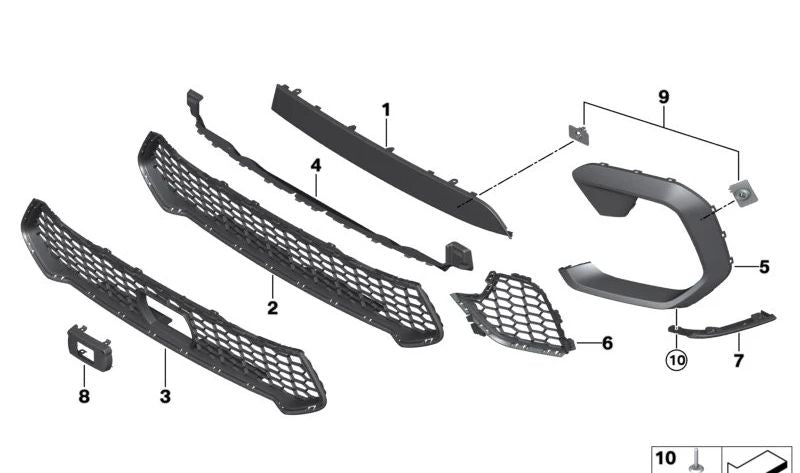 Grille du côté inférieur droit 51118090948 pour BMW F96. BMW d'origine.