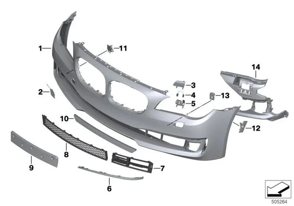 Revestimiento del parachoques delantero imprimado para BMW F01N, F02N (OEM 51117313945). Original BMW.