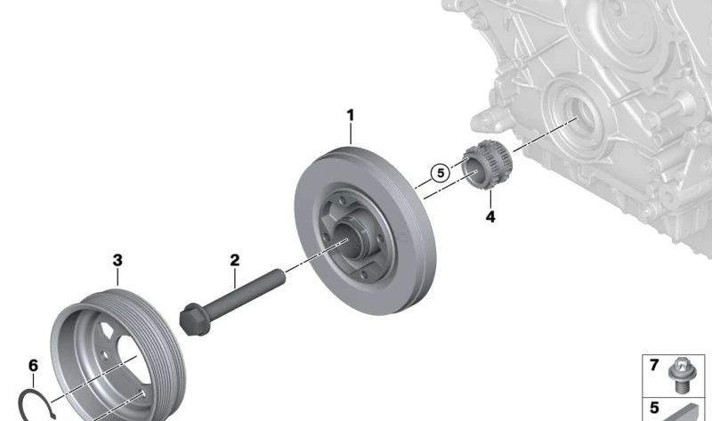 Amortiguador de vibraciones para BMW F07, F10, F11, F06, F12, F13, F01N, F02N, E70N, F15, E71, E72, F16 (OEM 11237570263). Original BMW