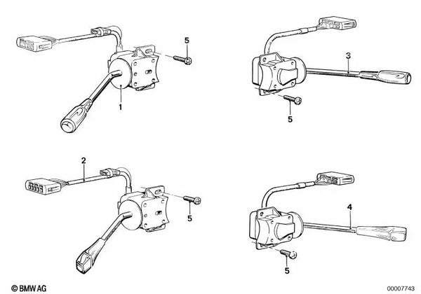 Interruptor de Señal de Giro, Luz de Cruce y Luz Larga para BMW Serie 3 E21 (OEM 61311363650). Original BMW.