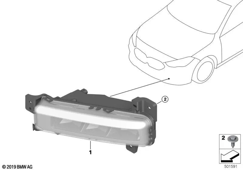 Rechte LED-Nebelscheinwerfer für BMW 2er F44, 3er G20, G21 (OEM 63177433788). Original BMW