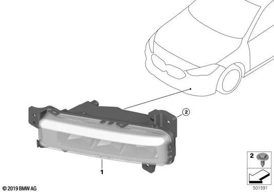 Rechte LED-Nebelscheinwerfer für BMW 2er F44, 3er G20, G21 (OEM 63177433788). Original BMW