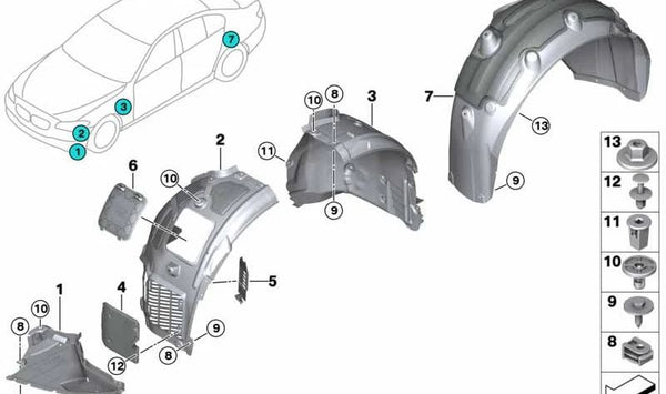 Cubierta del paso de rueda trasero derecho para BMW Serie 5 G31N (OEM 51719491756). Original BMW