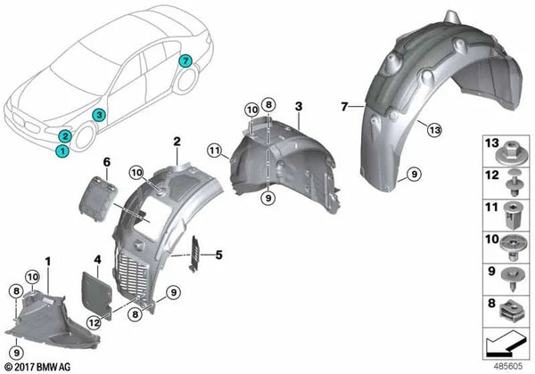 Cubierta inferior derecha para BMW G30N, G31N, G38N (OEM 51718082212). Original BMW