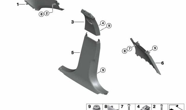 Moldura superior izquierda del pilar B OEM 51437462471 para BMW F40. Original BMW.