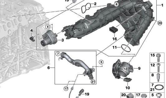 Colector de admisión con control de mariposa OEM 11618511363 para BMW (E90, E91, E92, E93, F07, F10, F11, F01, F02, E70, E71). Original BMW