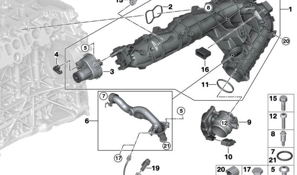 Tubería para BMW E90N, E91N, E92, E92N, E93, E93N, F07, F10, F11, F01, F02 (OEM 11617807481). Original BMW