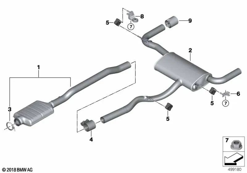 Silenciador trasero para BMW F40 (OEM 18308593657). Original BMW