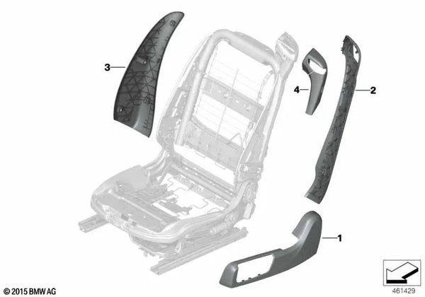 Revestimiento exterior del asiento derecho para BMW Serie 4 F83, F83N, Serie 6 F06, F12, F13, F06N, F12N, F13N (OEM 52107982282). Original BMW