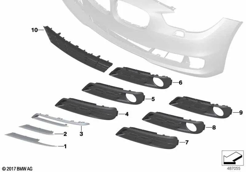 Left side moulding for BMW 5 Series F07N (OEM 51117331721). Original BMW.