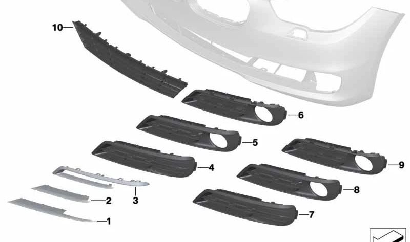 Rejilla lateral derecha OEM 51117331672 para BMW Serie 5 GT (F07). Original BMW.