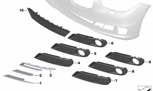 Rejilla de entrada de aire parcial izquierda OEM 51117331677 para BMW F07 Serie 5 GT. Original BMW.