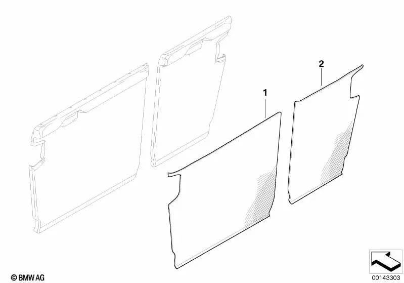 Revestimiento respaldo derecho para BMW E81, E87, E87N (OEM 52207163134). Original BMW