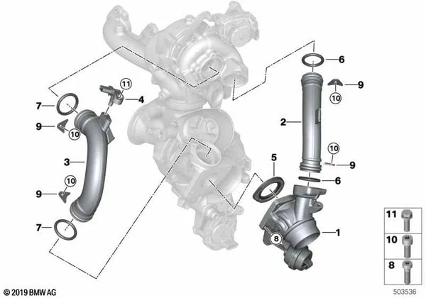 Tubo de Conexión con Válvula Bypass para BMW G05 (OEM 11658580072). Original BMW