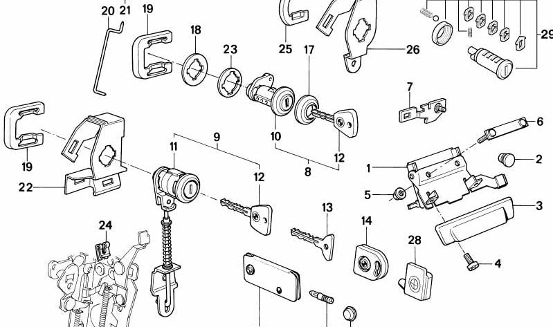 Soporte de fijación izquierdo OEM 51211902291 para BMW E30, E28. Original BMW.