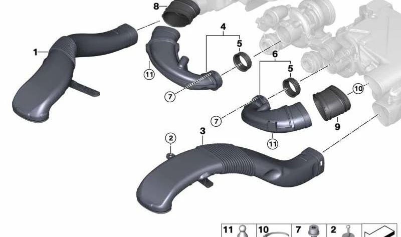 Rohluftschnorchel para BMW X5 E70N, X6 E71, E72 (OEM 13717577447). Original BMW