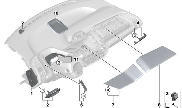 Molduras de salpicadero en madera de roble oscuro OEM 51456801325 para BMW i3 (I01). Original BMW.