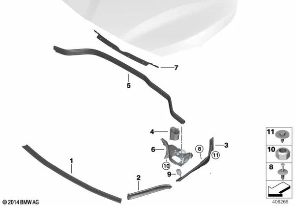 Soporte de Sellado de Capó Delantero Derecho para BMW F45, F46 (OEM 51767300520). Original BMW