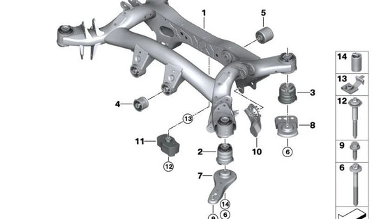 Subchasis trasero OEM 33318837912 para BMW G21, G22, G23, G26. Original BMW